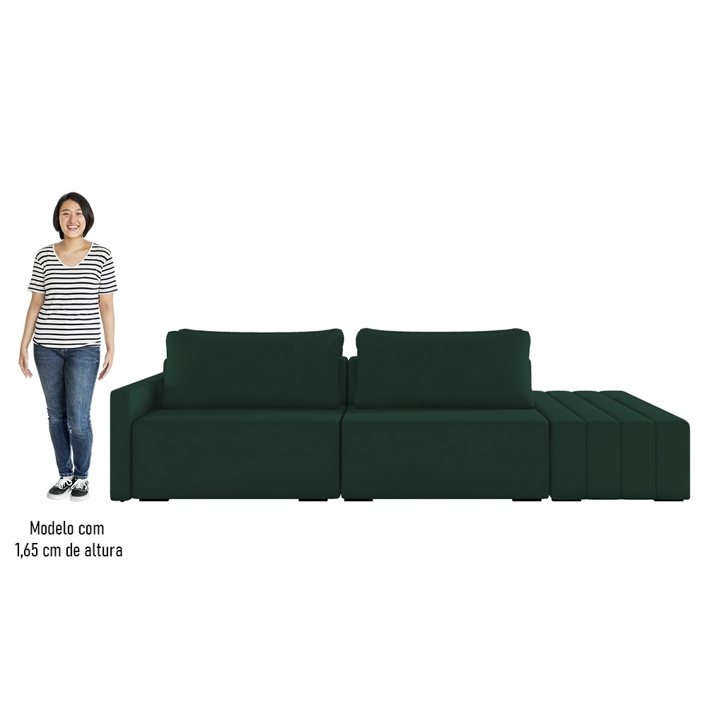 Sofá Ilha Modular com Puff para Sala Living 252cm Georgia Z08 Veludo Verde - Mpozenato