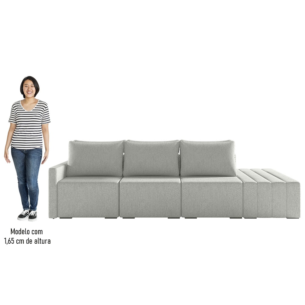 Sofá Ilha Modular com Puff para Sala Living 312cm Georgia K04 Linho Cinza - Mpozenato