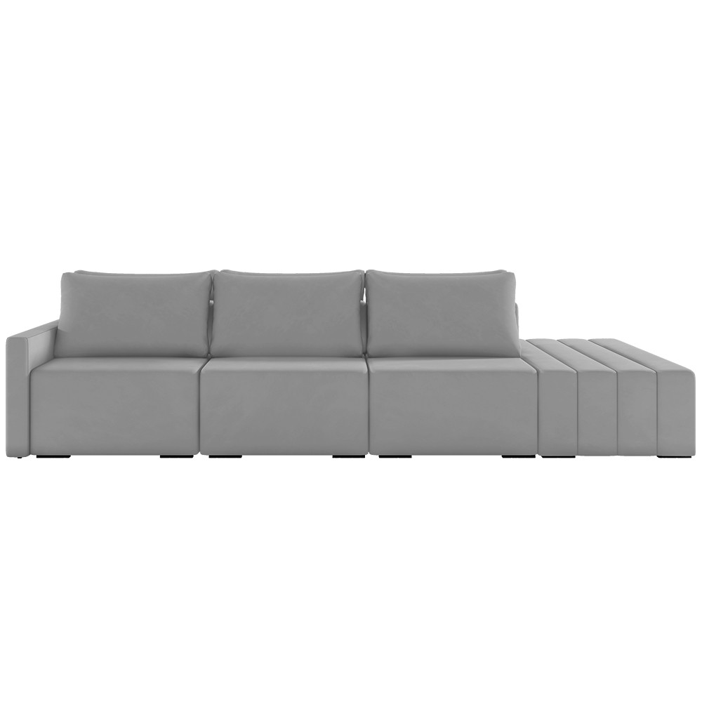 Sofá Ilha Modular com Puff para Sala Living 312cm Georgia K04 Veludo Cinza - Mpozenato