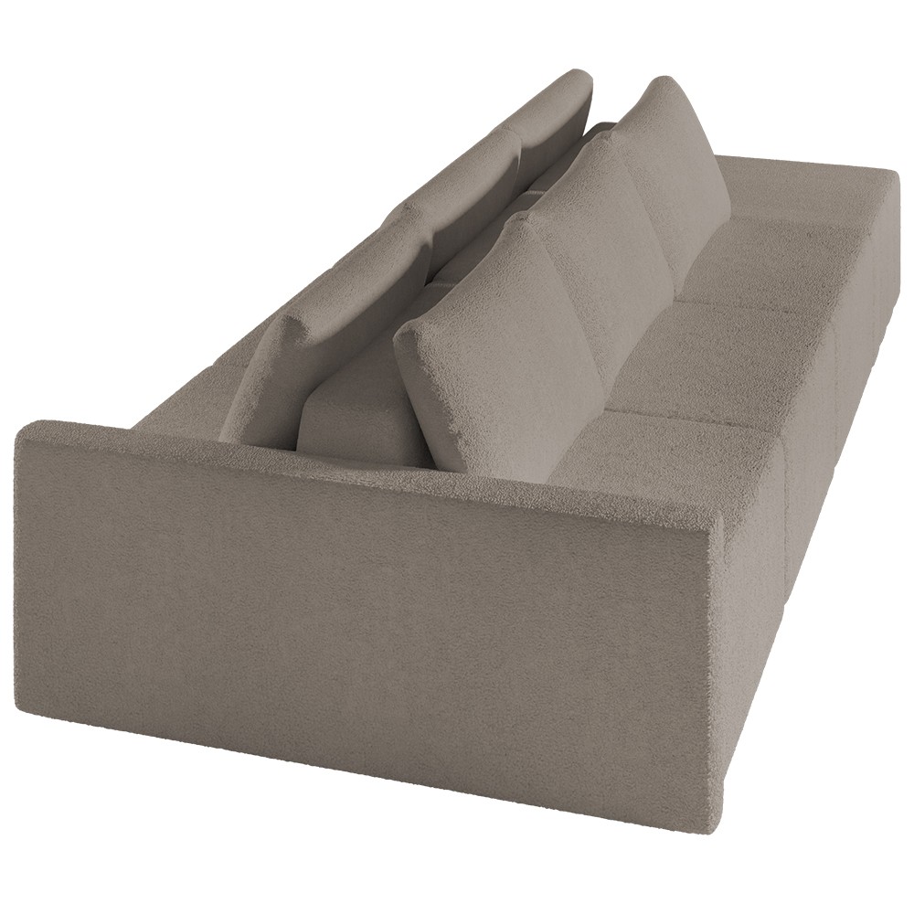 Sofá Ilha Modular com Puff para Sala Living 312cm Georgia Z08 Boucle Bege Escuro - Mpozenato