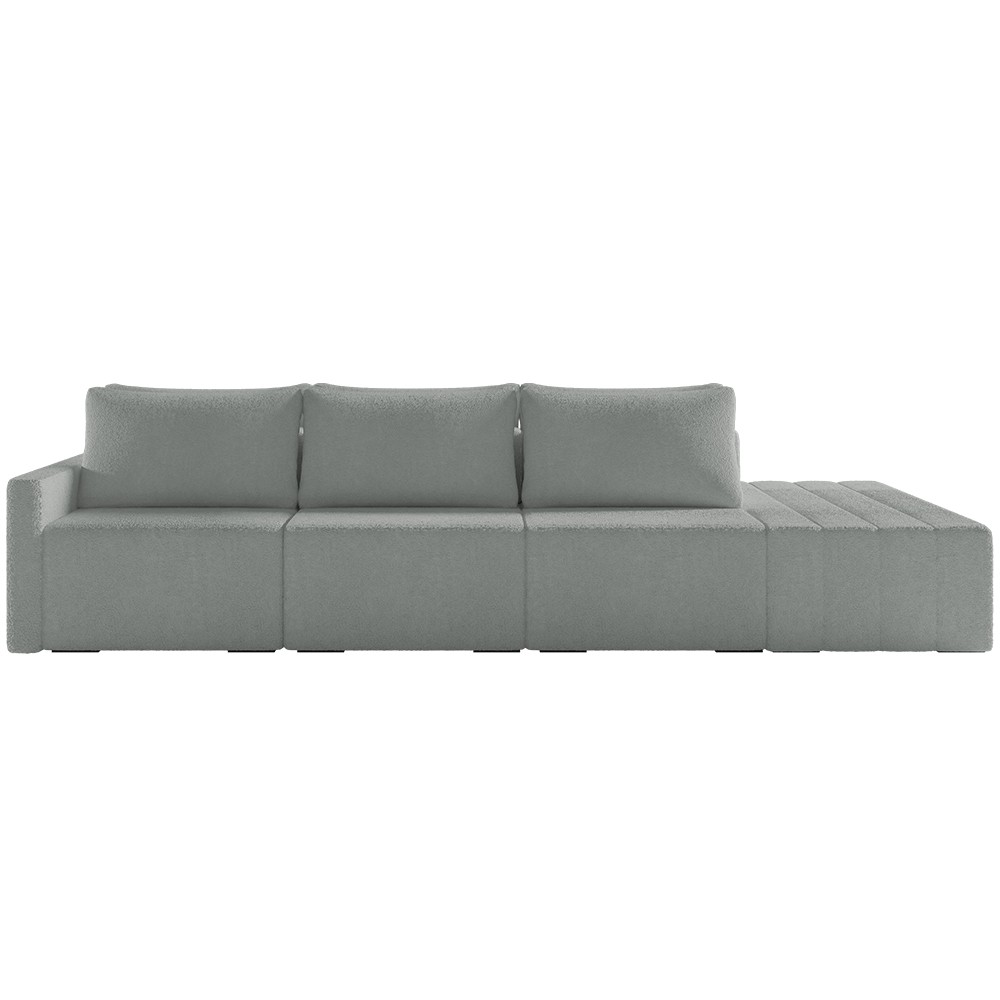 Sofá Ilha Modular com Puff para Sala Living 312cm Georgia Z08 Boucle Cinza Claro - Mpozenato