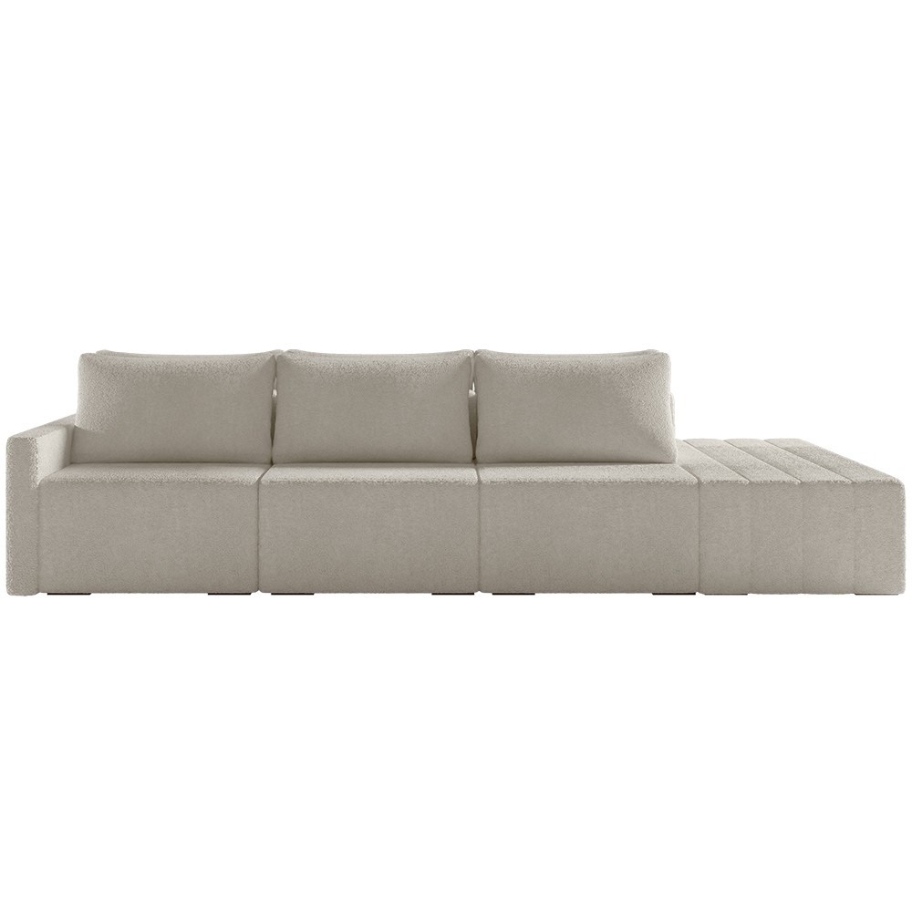 Sofá Ilha Modular com Puff para Sala Living 342cm Georgia K04 Bouclê Bege - Mpozenato