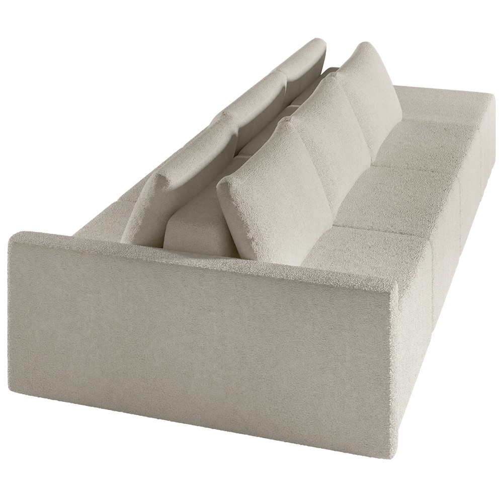 Sofá Ilha Modular com Puff para Sala Living 342cm Georgia K04 Bouclê Bege - Mpozenato