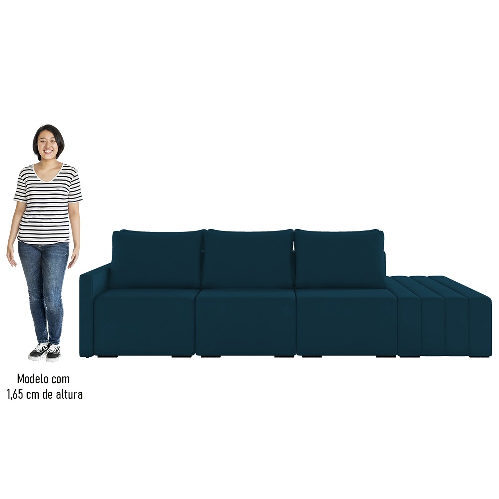 Sofá Ilha Modular com Puff para Sala Living 342cm Georgia K04 Veludo Azul - Mpozenato