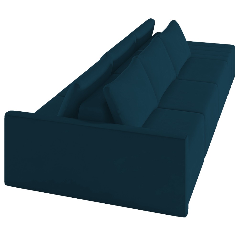 Sofá Ilha Modular com Puff para Sala Living 342cm Georgia K04 Veludo Azul - Mpozenato