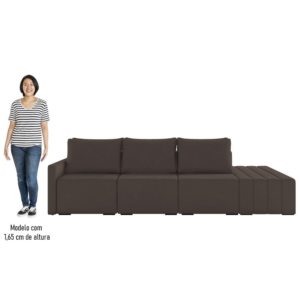 Sofá Ilha Modular com Puff para Sala Living 342cm Georgia K04 Veludo Marrom - Mpozenato