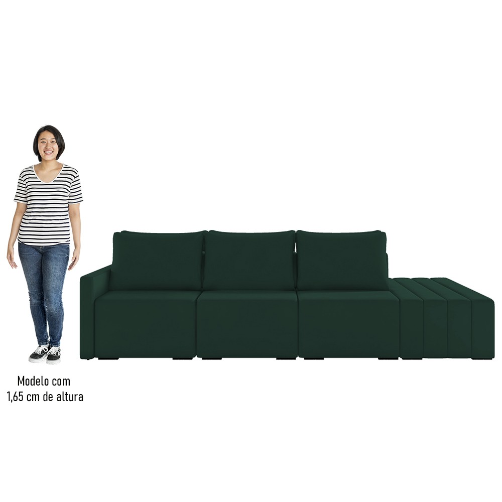 Sofá Ilha Modular com Puff para Sala Living 342cm Georgia K04 Veludo Verde - Mpozenato