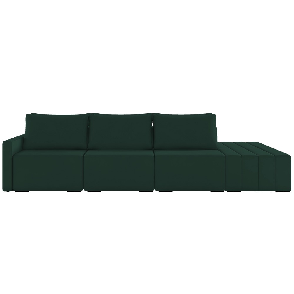 Sofá Ilha Modular com Puff para Sala Living 342cm Georgia K04 Veludo Verde - Mpozenato