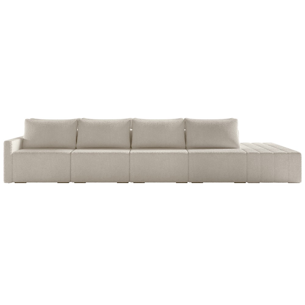 Sofá Ilha Modular com Puff para Sala Living 392cm Georgia K04 Bouclê Bege - Mpozenato