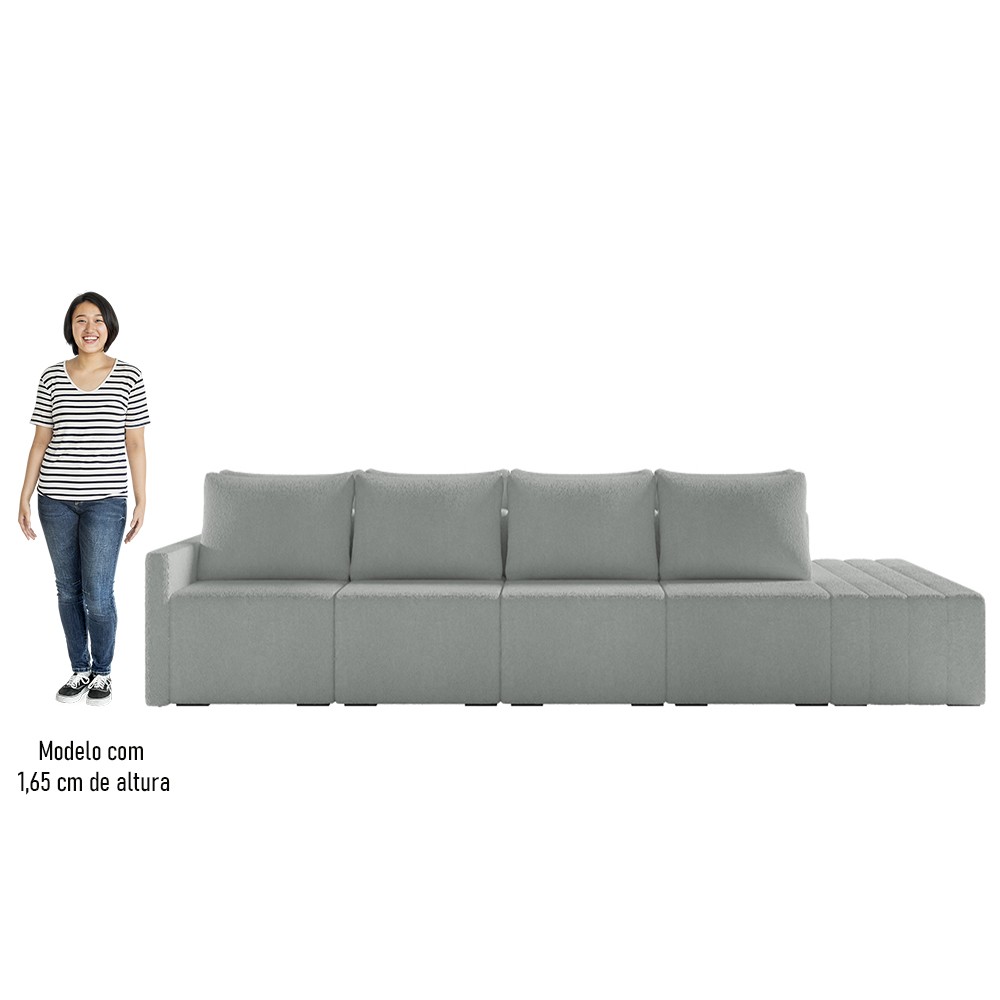 Sofá Ilha Modular com Puff para Sala Living 392cm Georgia K04 Bouclê Cinza - Mpozenato