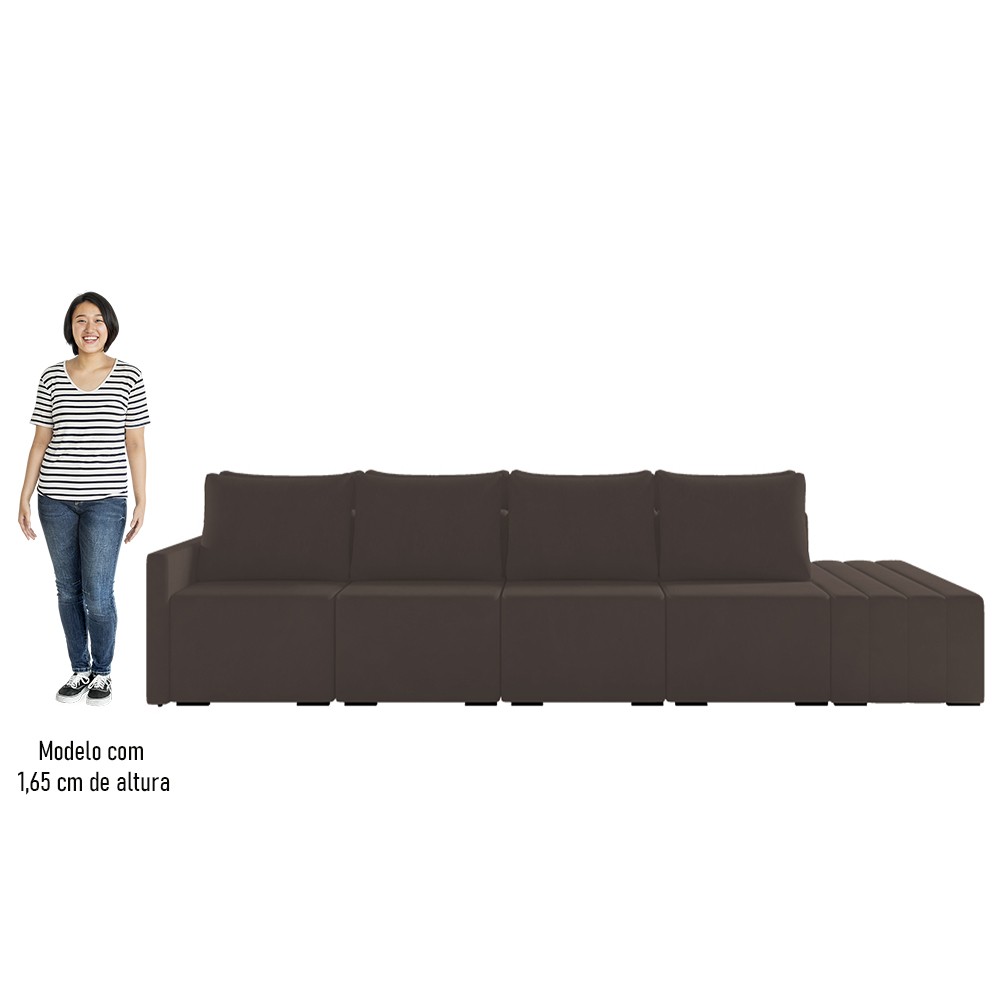 Sofá Ilha Modular com Puff para Sala Living 392cm Georgia K04 Veludo Marrom - Mpozenato
