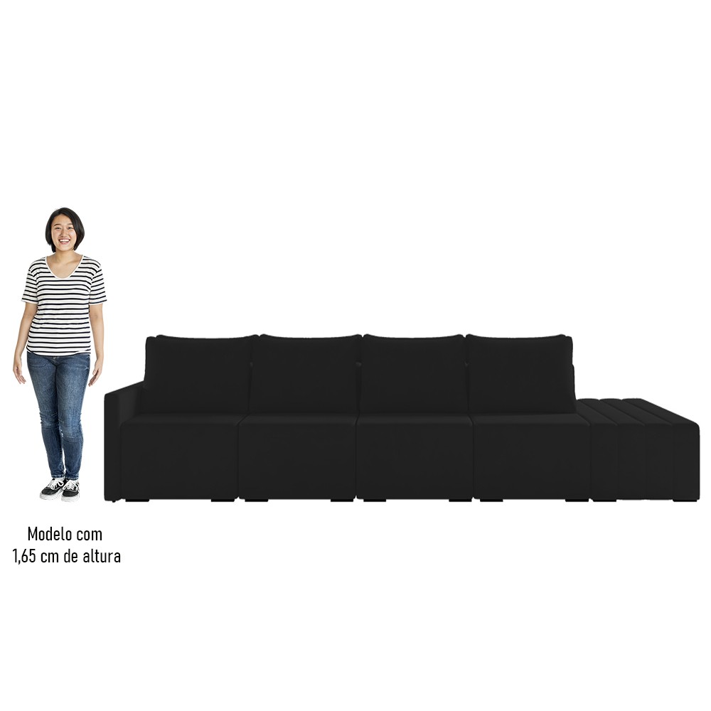 Sofá Ilha Modular com Puff para Sala Living 392cm Georgia K04 Veludo Preto - Mpozenato