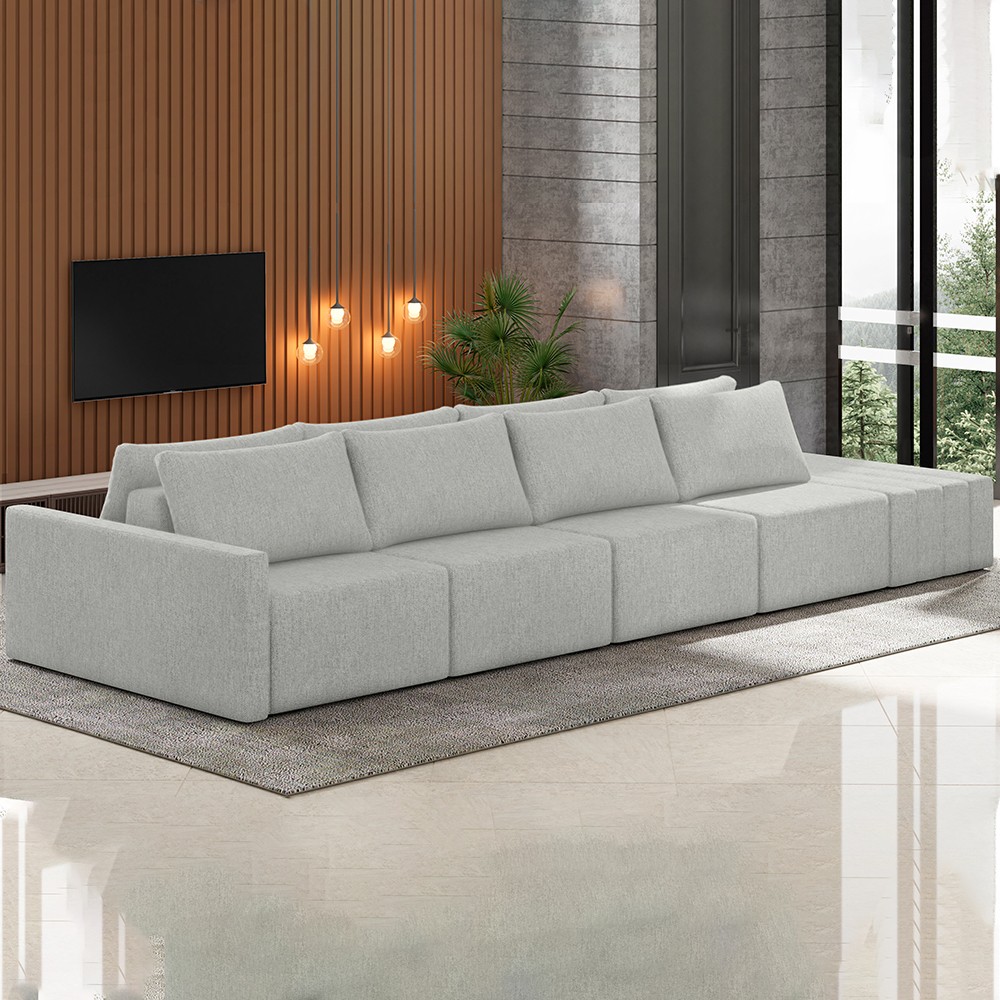 Sofá Ilha Modular com Puff para Sala Living 432cm Georgia K04 Linho Cinza - Mpozenato