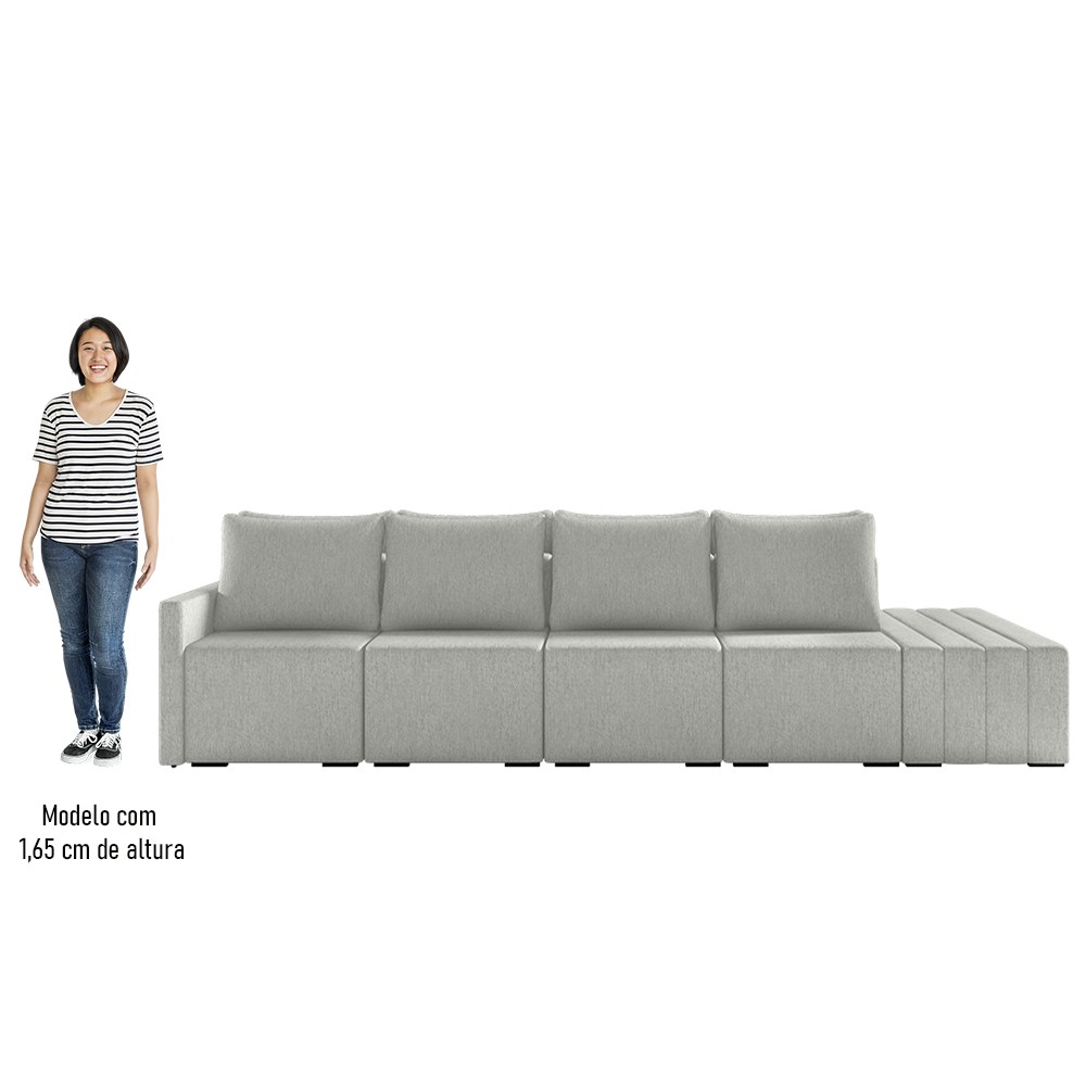 Sofá Ilha Modular com Puff para Sala Living 432cm Georgia K04 Linho Cinza - Mpozenato