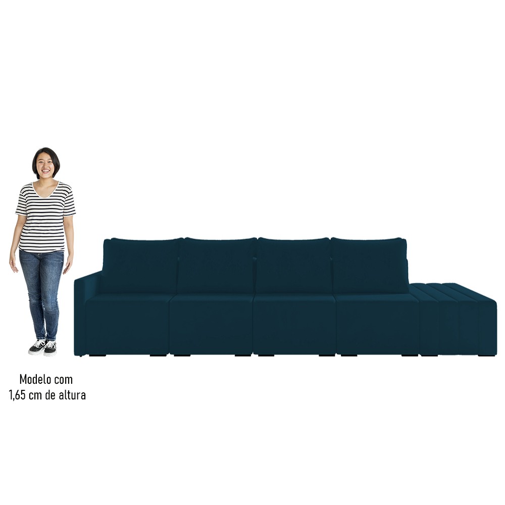 Sofá Ilha Modular com Puff para Sala Living 432cm Georgia K04 Veludo Azul - Mpozenato