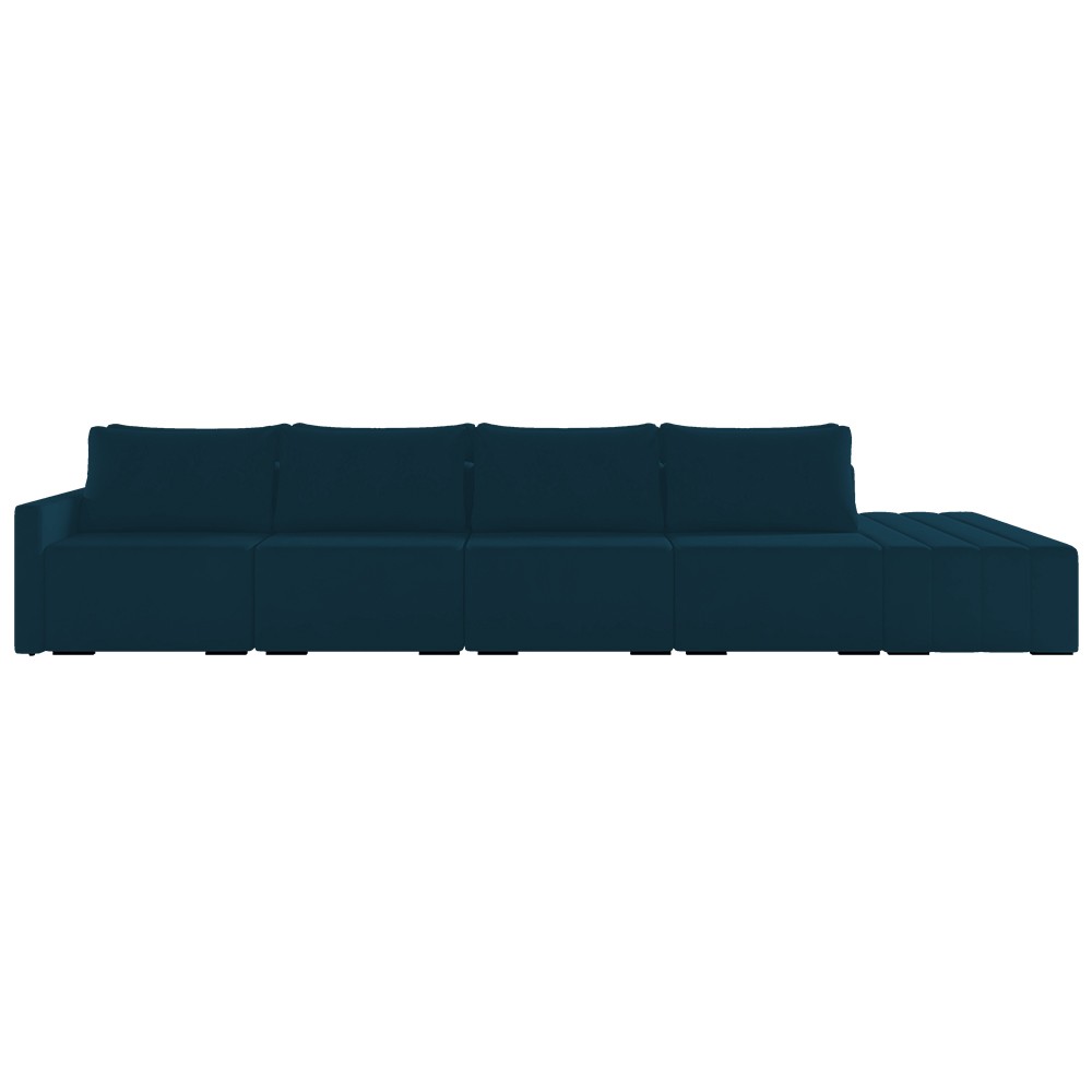 Sofá Ilha Modular com Puff para Sala Living 432cm Georgia K04 Veludo Azul - Mpozenato