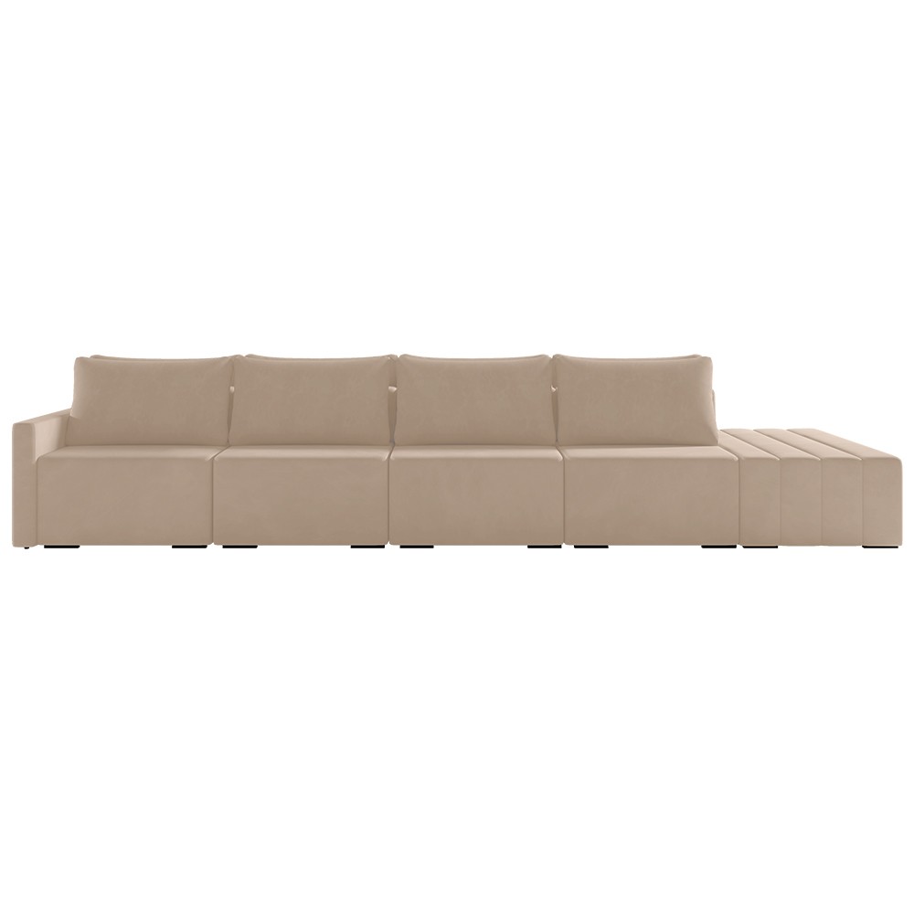 Sofá Ilha Modular com Puff para Sala Living 432cm Georgia K04 Veludo Bege - Mpozenato
