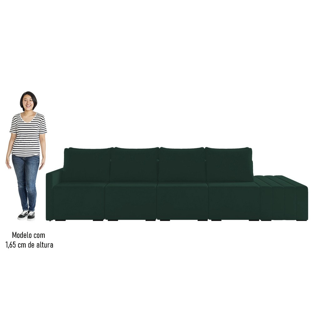 Sofá Ilha Modular com Puff para Sala Living 432cm Georgia K04 Veludo Verde - Mpozenato