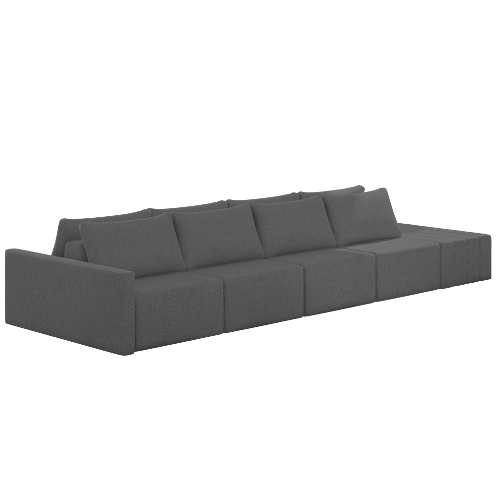 Sofá Ilha Modular com Puff para Sala Living 432cm Georgia Z08 Linho Cinza Escuro - Mpozenato