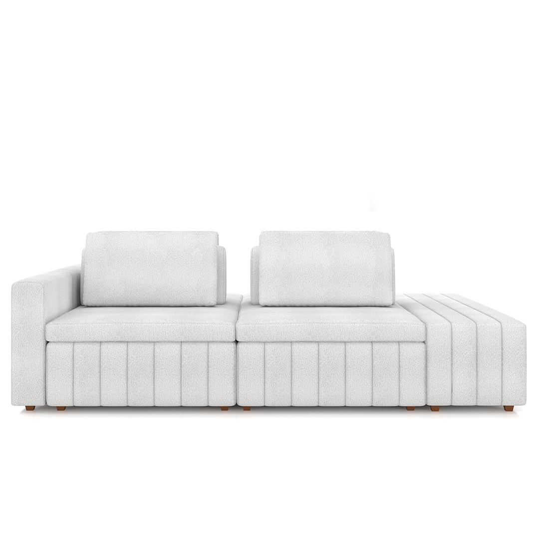 Sofá Ilha e Puff Sala Living 245cm Siesta M22 Bouclê Branco - Mpozenato