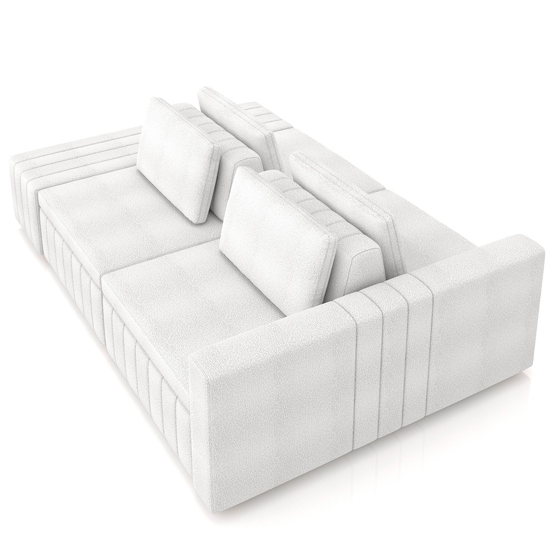 Sofá Ilha e Puff Sala Living 245cm Siesta M22 Bouclê Branco - Mpozenato