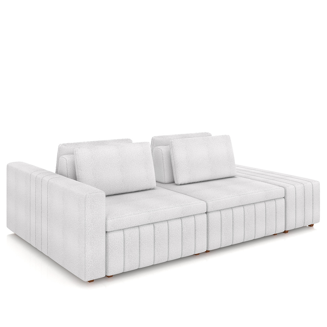 Sofá Ilha e Puff Sala Living 265cm Siesta M22 Bouclê Branco - Mpozenato