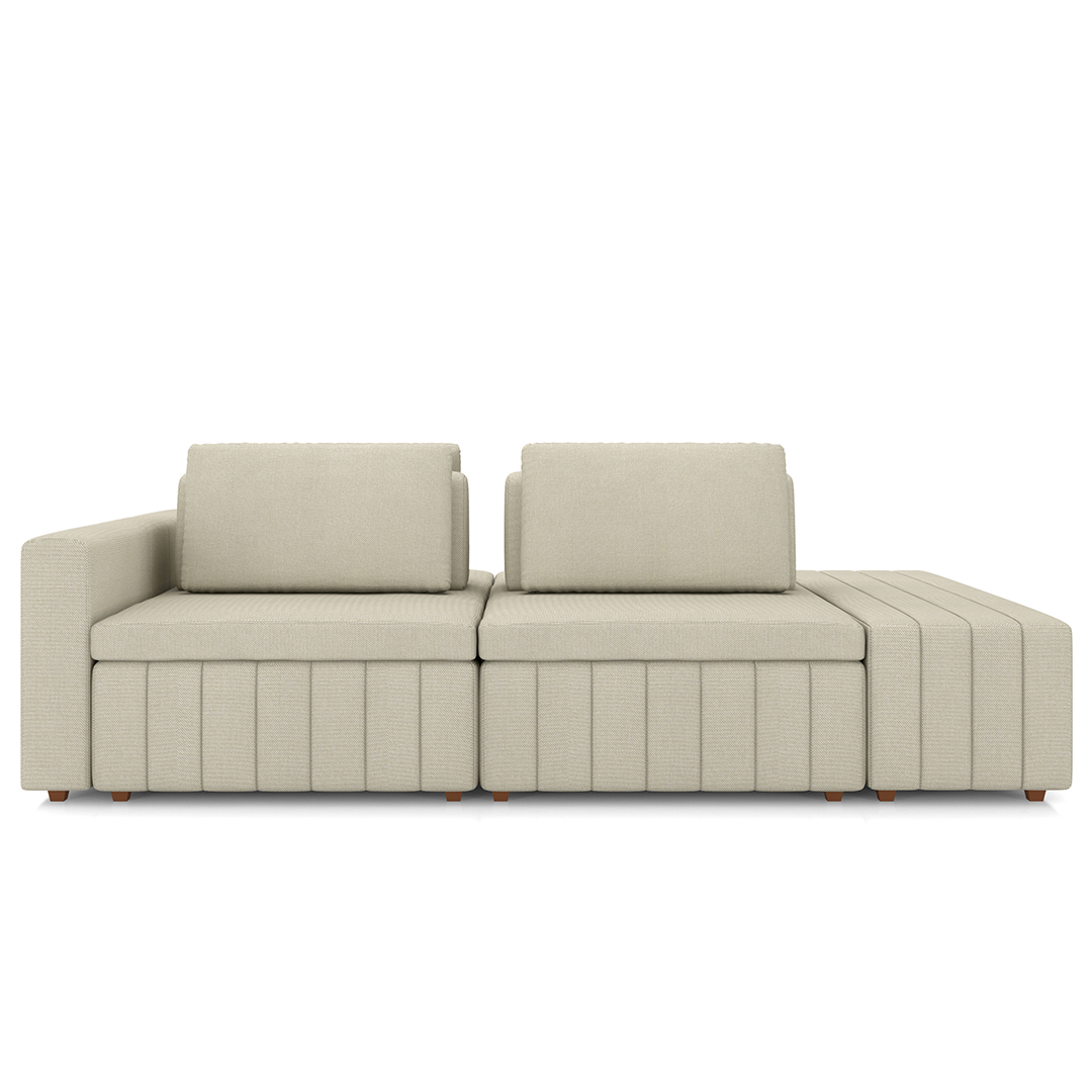 Sofá Ilha e Puff Sala Living 285cm Siesta M22 Linho Areia    - Mpozenato