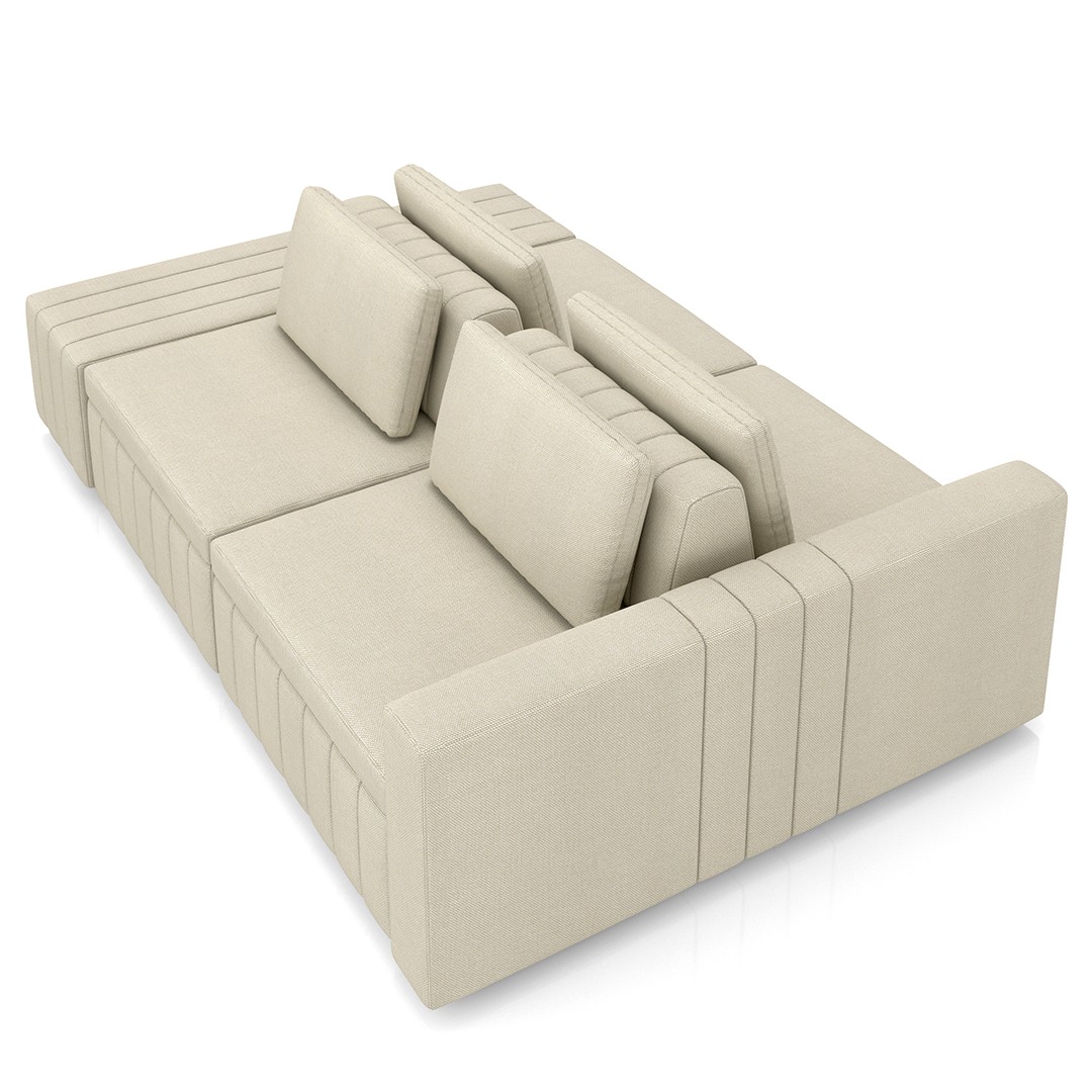 Sofá Ilha e Puff Sala Living 285cm Siesta M22 Linho Areia    - Mpozenato