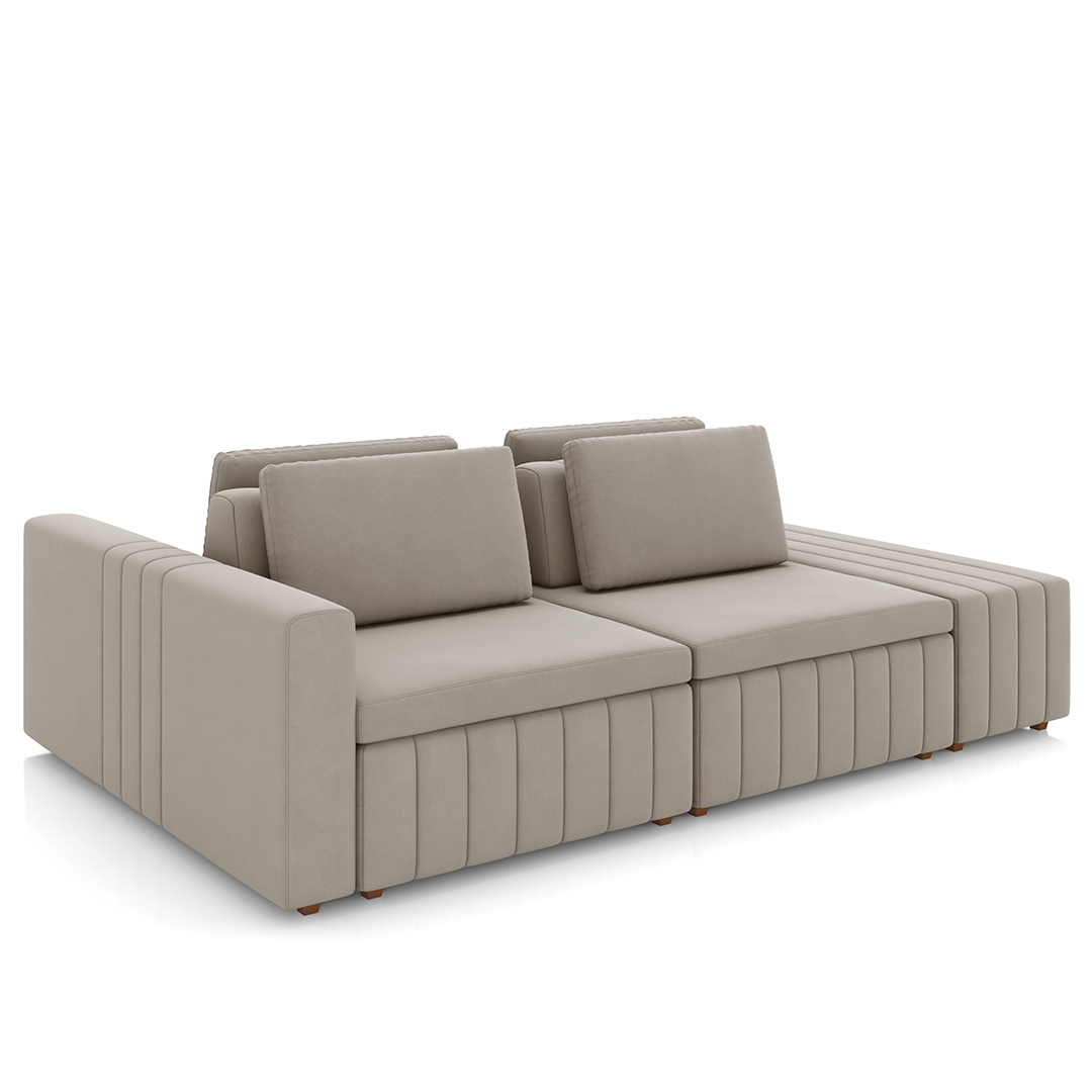 Sofá Ilha e Puff Sala Living 285cm Siesta M22 Veludo Bege  - Mpozenato