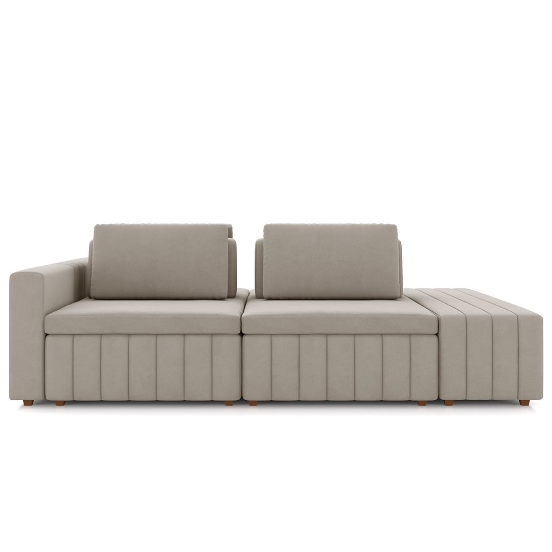 Sofá Ilha e Puff Sala Living 285cm Siesta M22 Veludo Bege  - Mpozenato