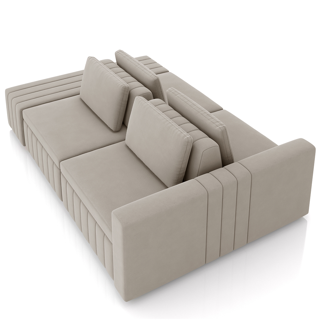 Sofá Ilha e Puff Sala Living 285cm Siesta M22 Veludo Bege  - Mpozenato