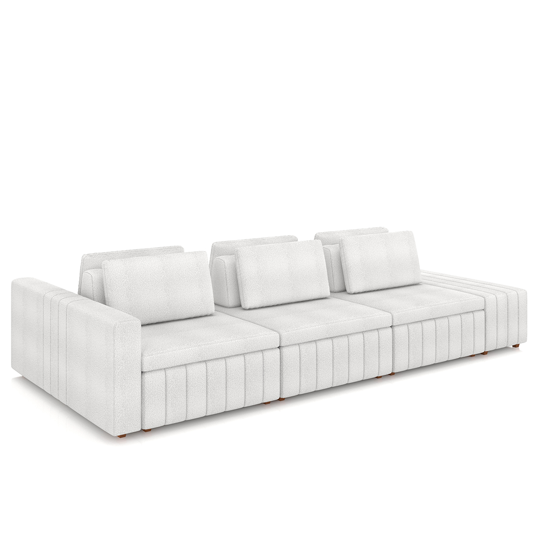Sofá Ilha e Puff Sala Living 365cm Siesta M22 Bouclê Branco - Mpozenato