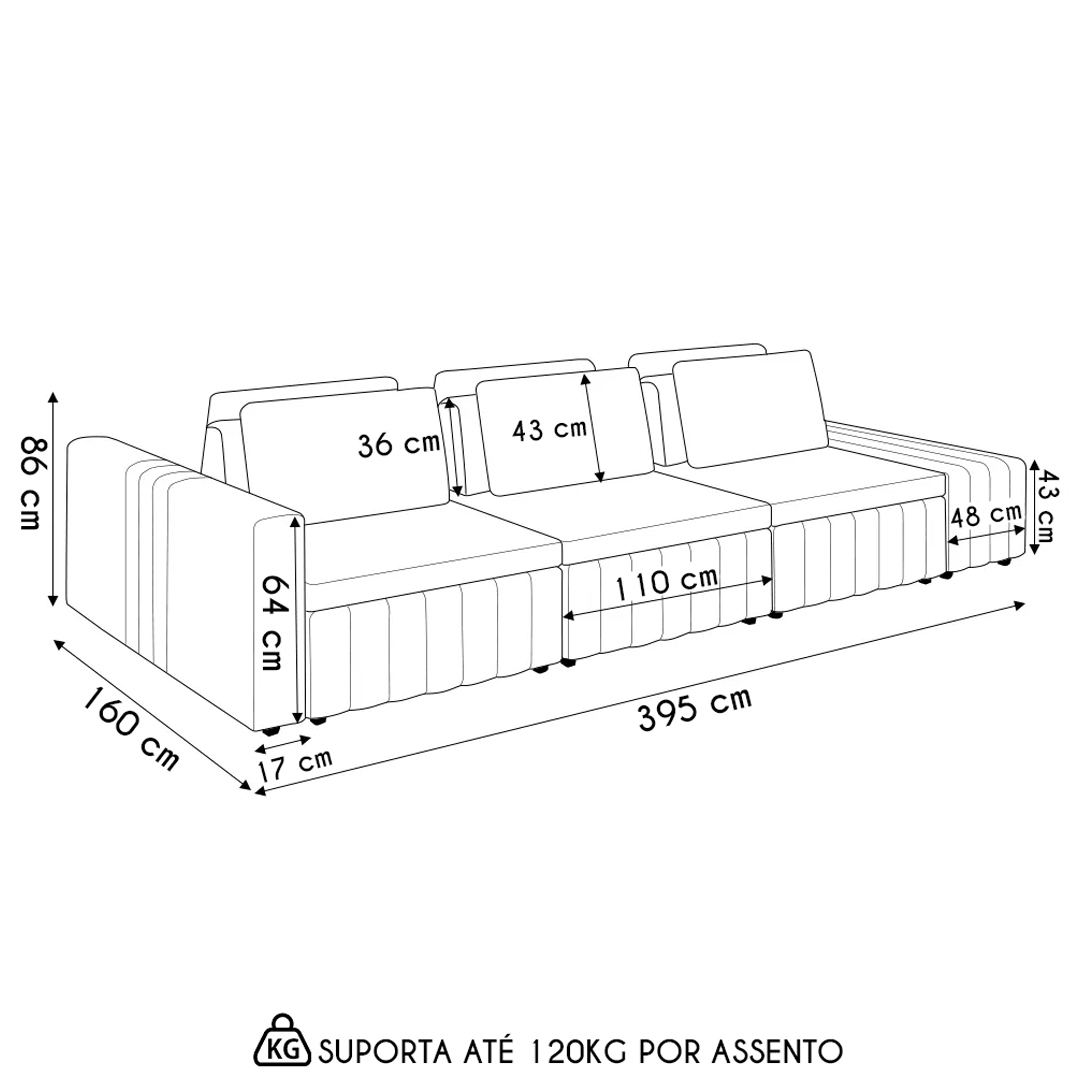 Sofá Ilha e Puff Sala Living 395cm Siesta M22 Bouclê Branco - Mpozenato