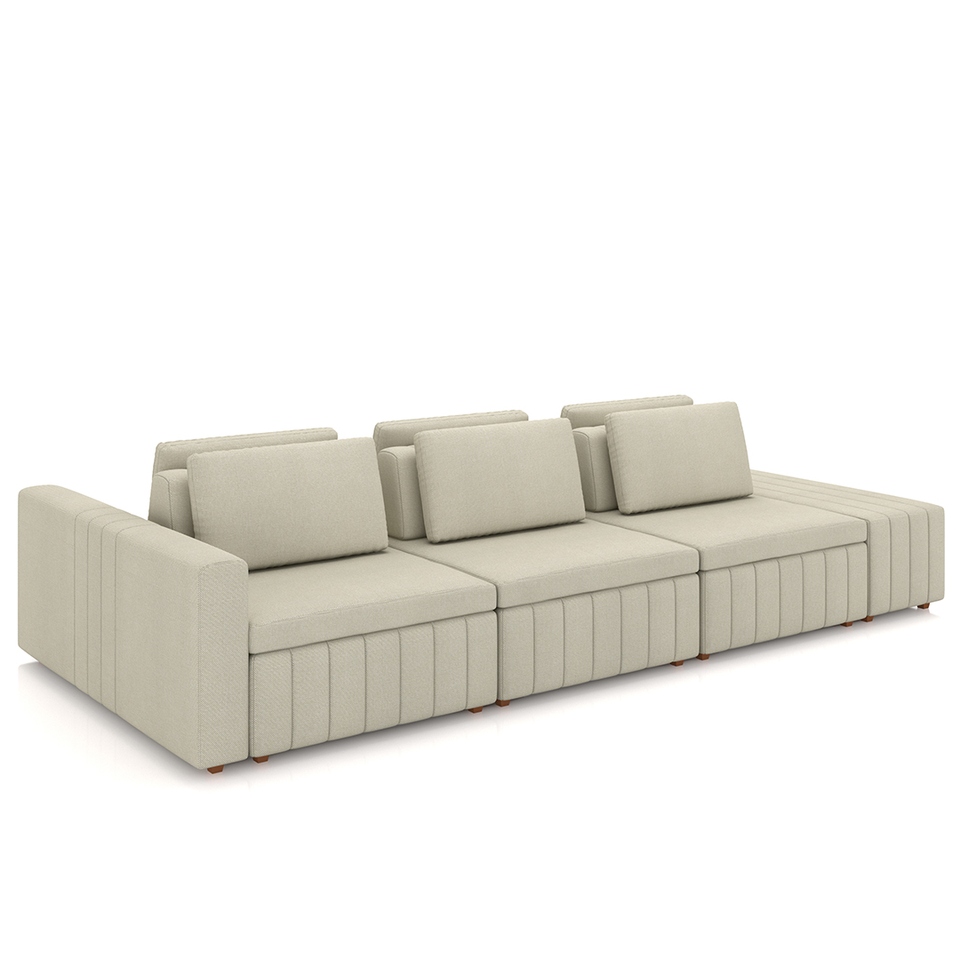 Sofá Ilha e Puff Sala Living 395cm Siesta M22 Linho Areia    - Mpozenato