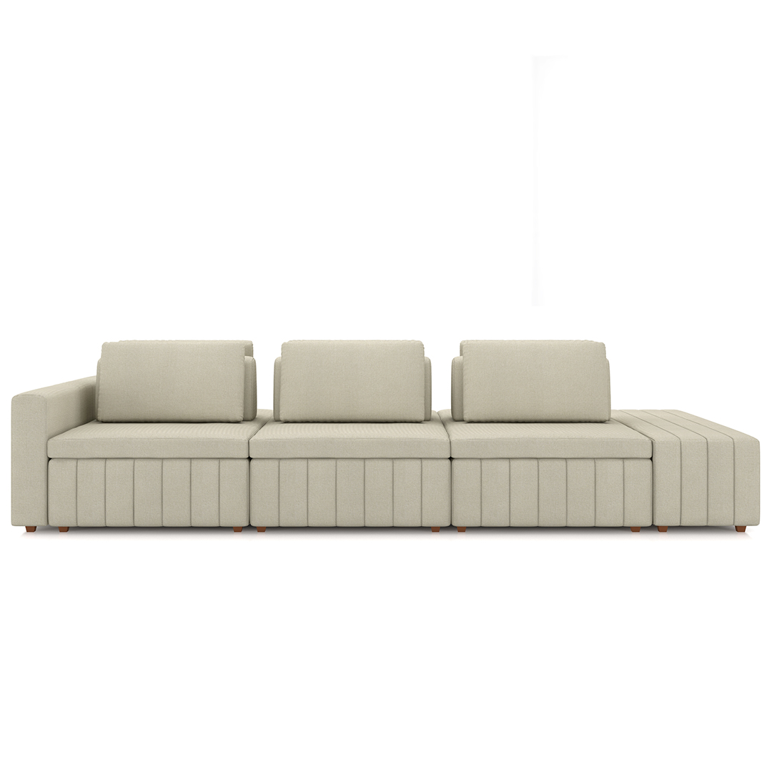 Sofá Ilha e Puff Sala Living 395cm Siesta M22 Linho Areia    - Mpozenato