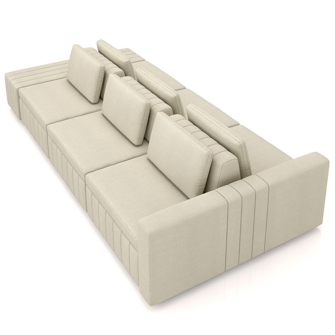 Sofá Ilha e Puff Sala Living 395cm Siesta M22 Linho Areia    - Mpozenato