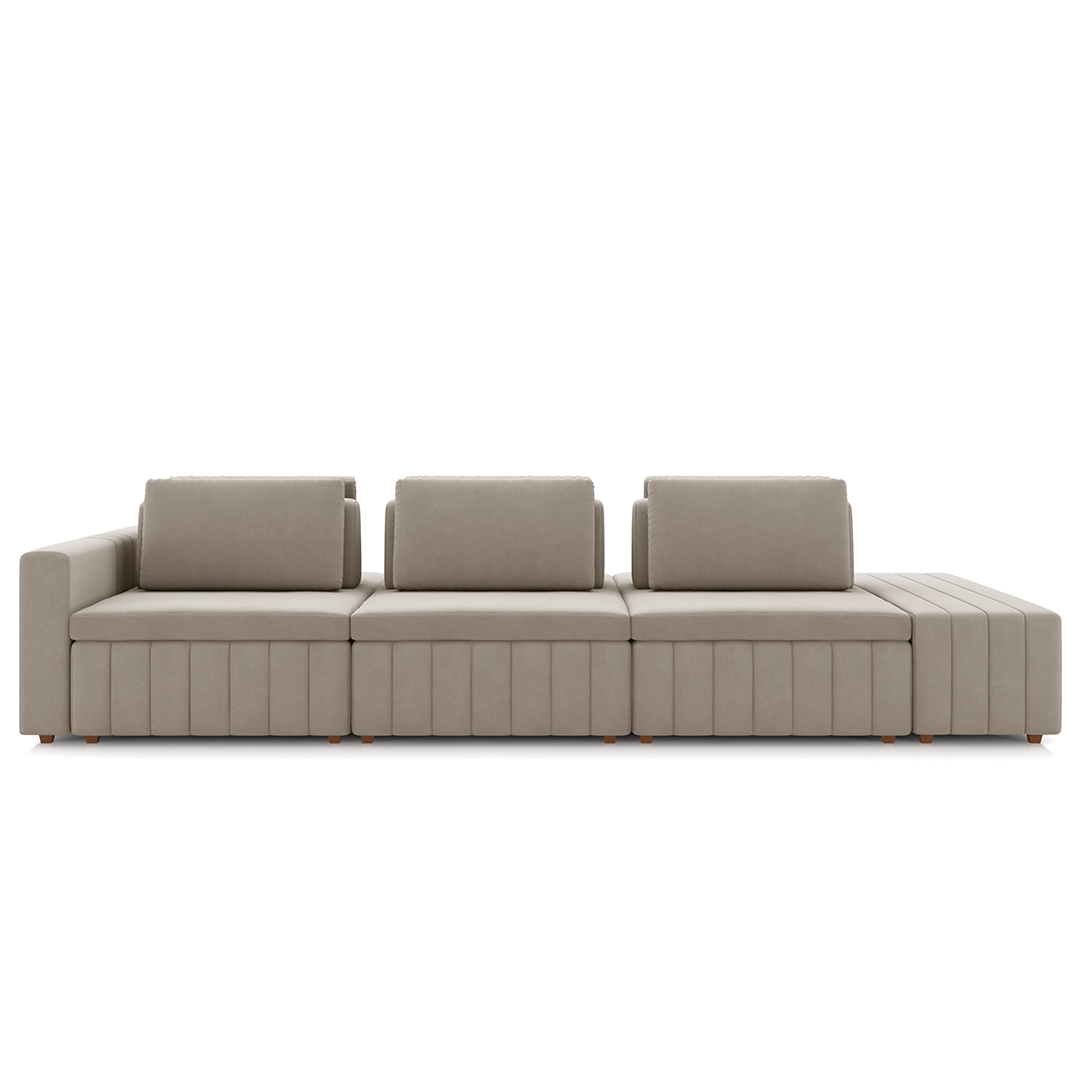 Sofá Ilha e Puff Sala Living 395cm Siesta M22 Veludo Bege  - Mpozenato