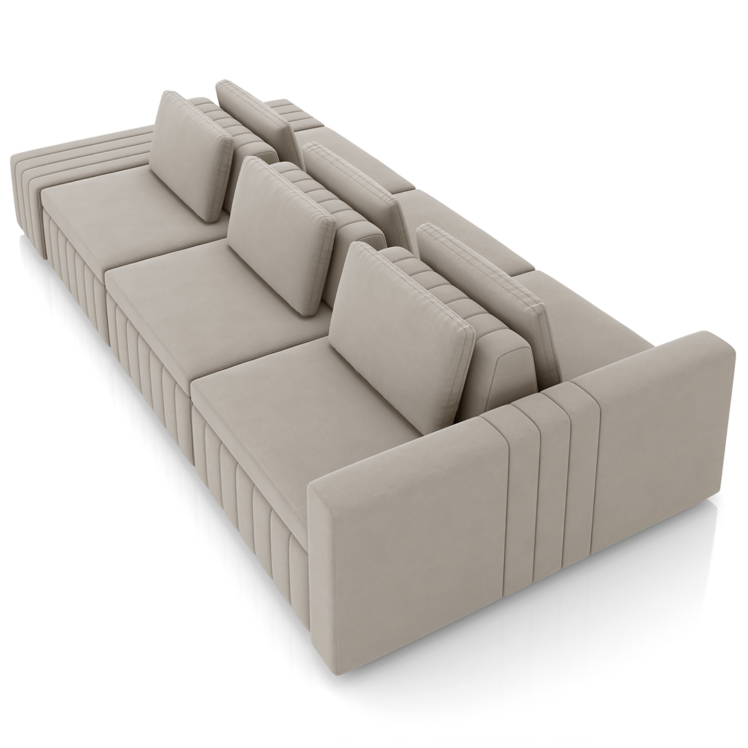 Sofá Ilha e Puff Sala Living 395cm Siesta M22 Veludo Bege  - Mpozenato