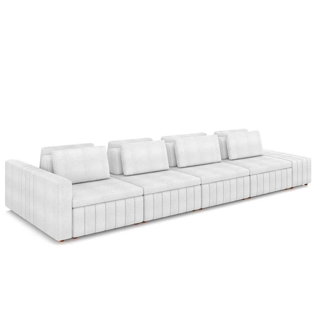 Sofá Ilha e Puff Sala Living 465cm Siesta M22 Bouclê Branco - Mpozenato