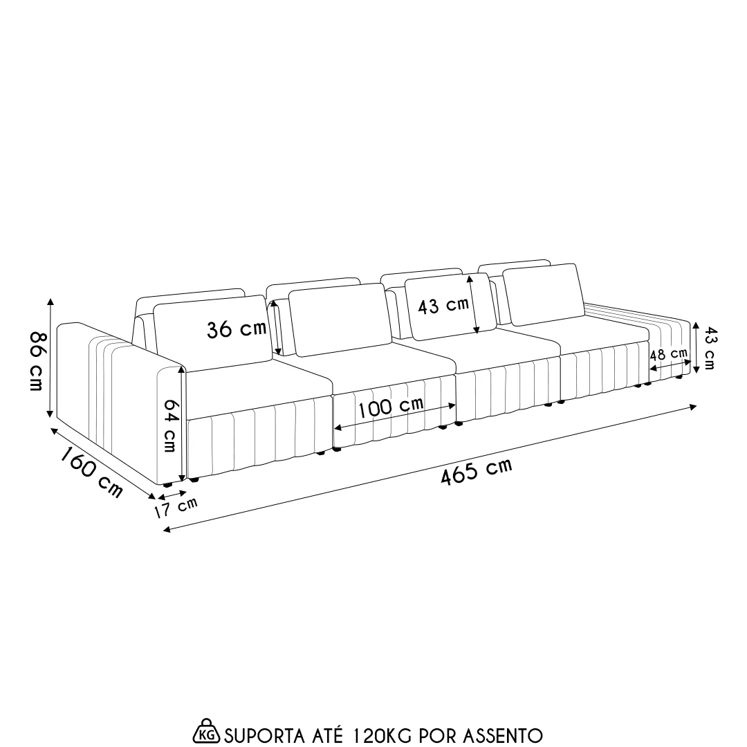 Sofá Ilha e Puff Sala Living 465cm Siesta M22 Bouclê Branco - Mpozenato