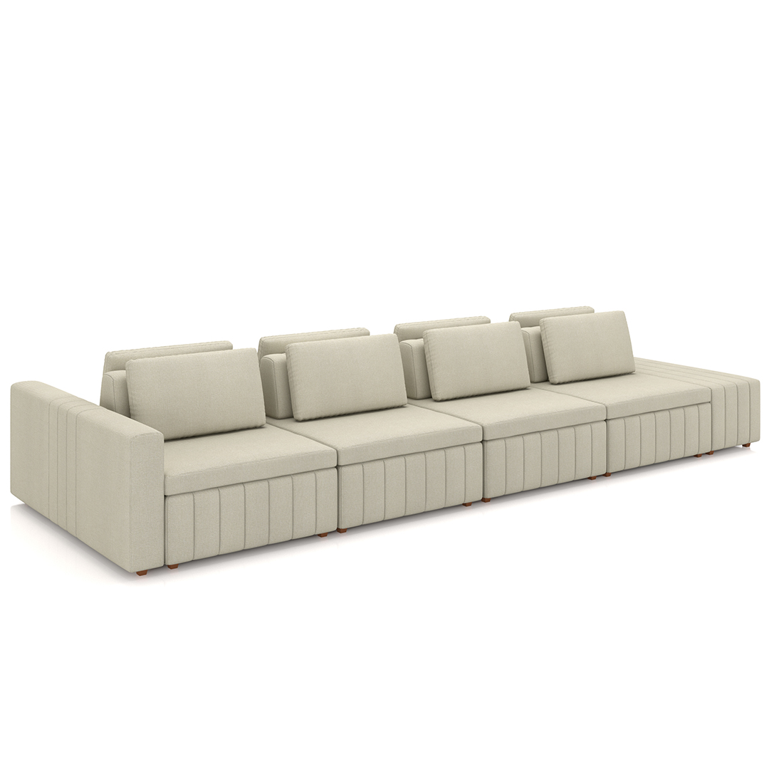 Sofá Ilha e Puff Sala Living 465cm Siesta M22 Linho Areia    - Mpozenato