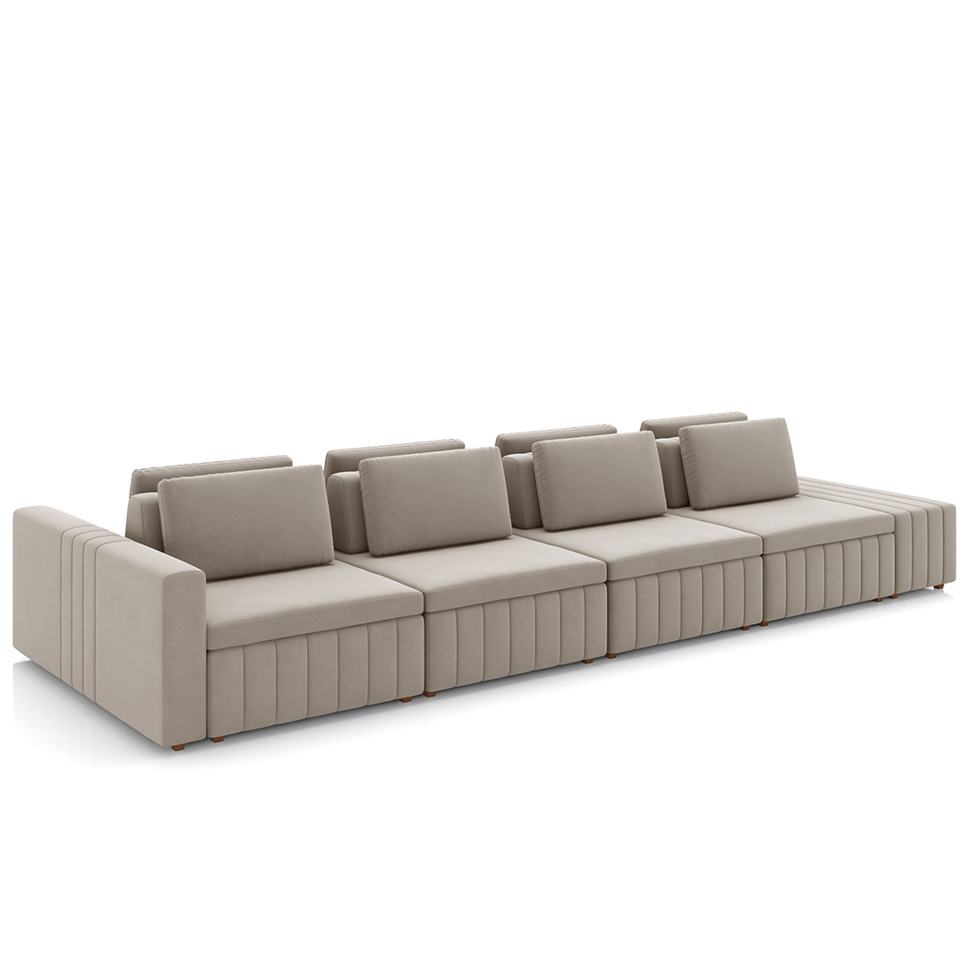 Sofá Ilha e Puff Sala Living 505cm Siesta M22 Veludo Bege  - Mpozenato