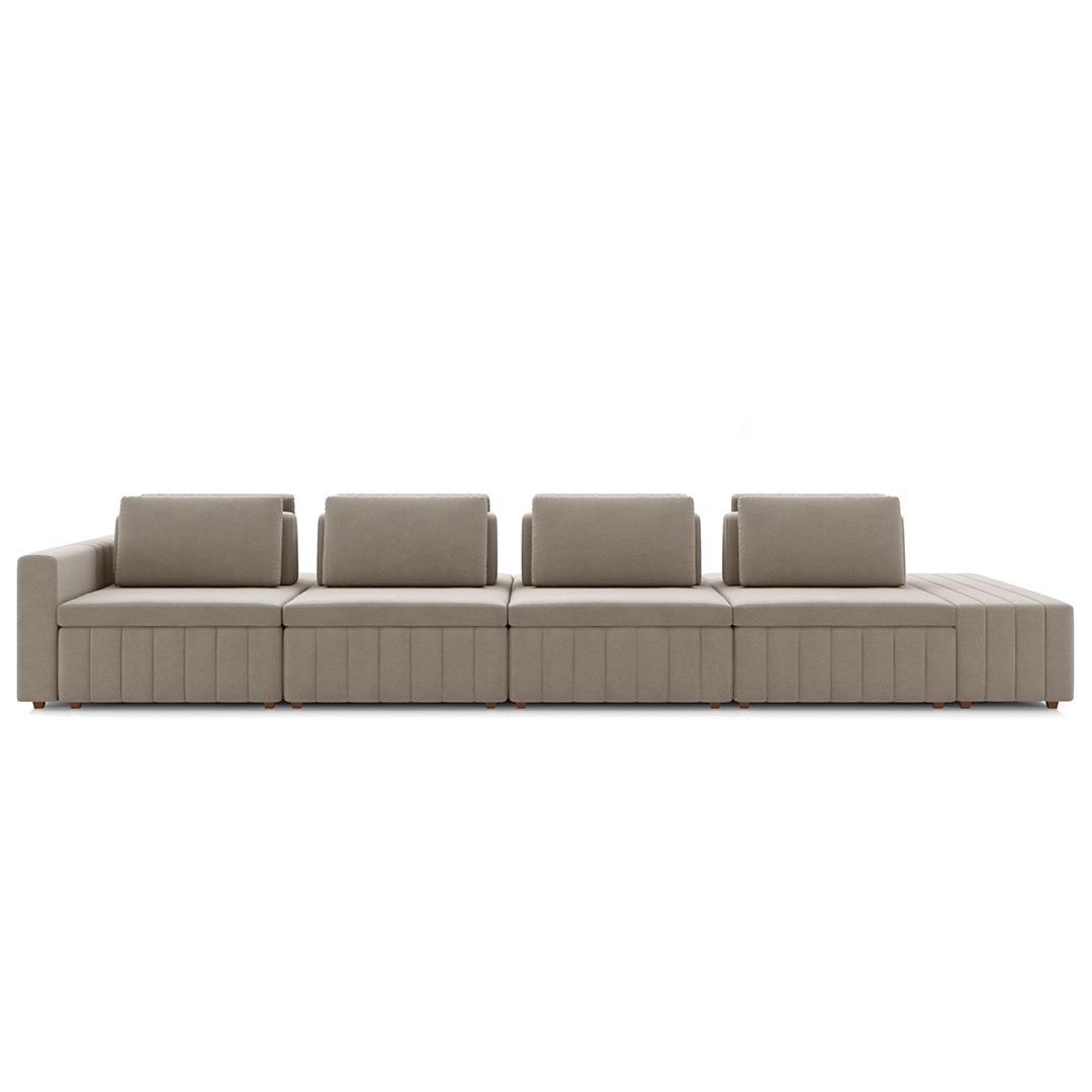 Sofá Ilha e Puff Sala Living 505cm Siesta M22 Veludo Bege  - Mpozenato