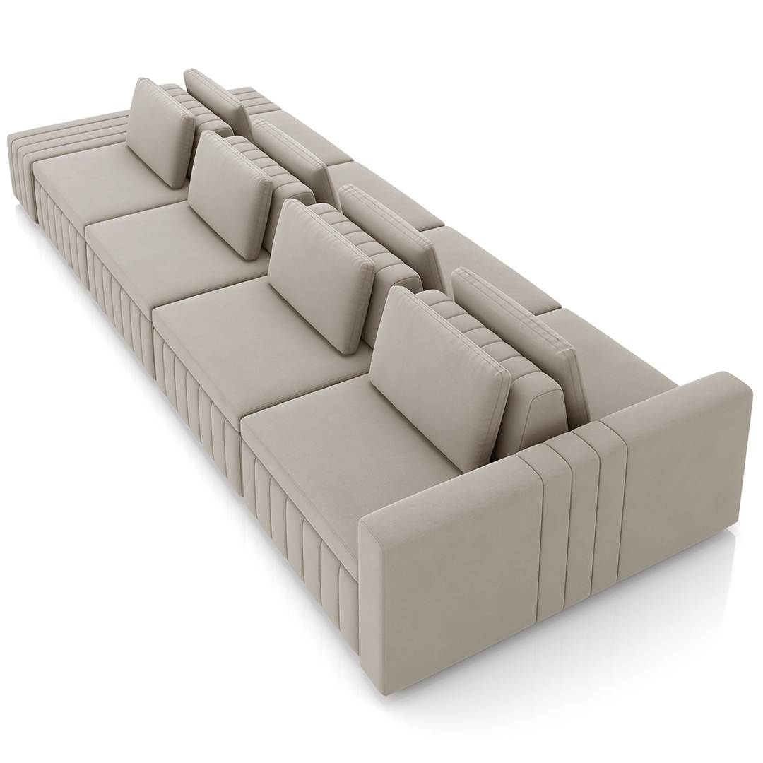 Sofá Ilha e Puff Sala Living 505cm Siesta M22 Veludo Bege  - Mpozenato
