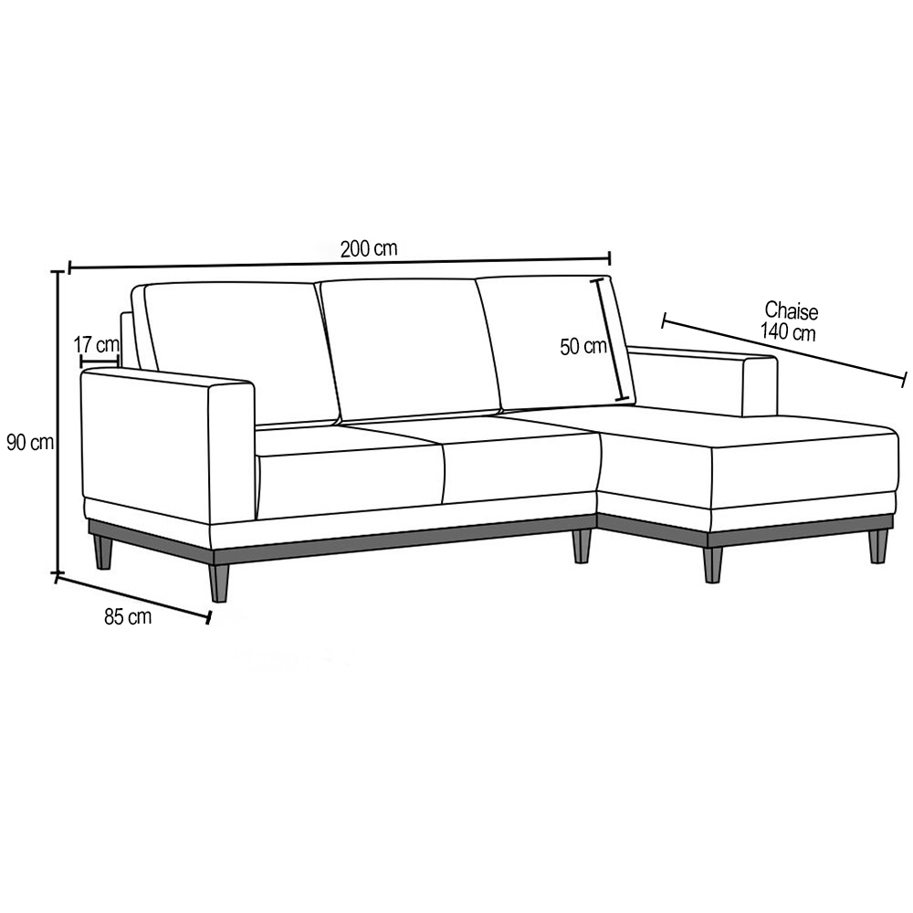 Sofá Kayrós 200cm 3 Lugares Com Chaise Esquerdo D05 Linho Bege - Mpozenato