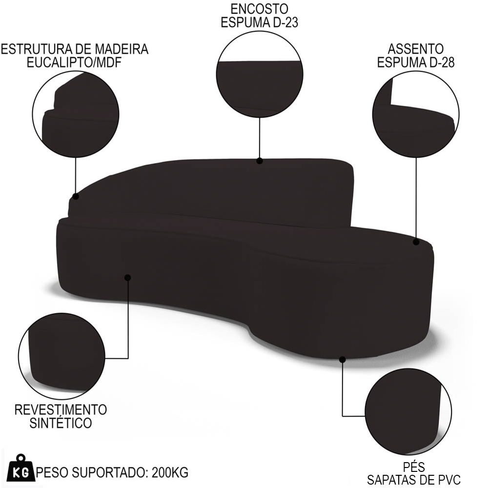 Sofá Living  2 Lugares 180cm Braço Esquerdo Mozart D06 Sintético Marrom - Mpozenato
