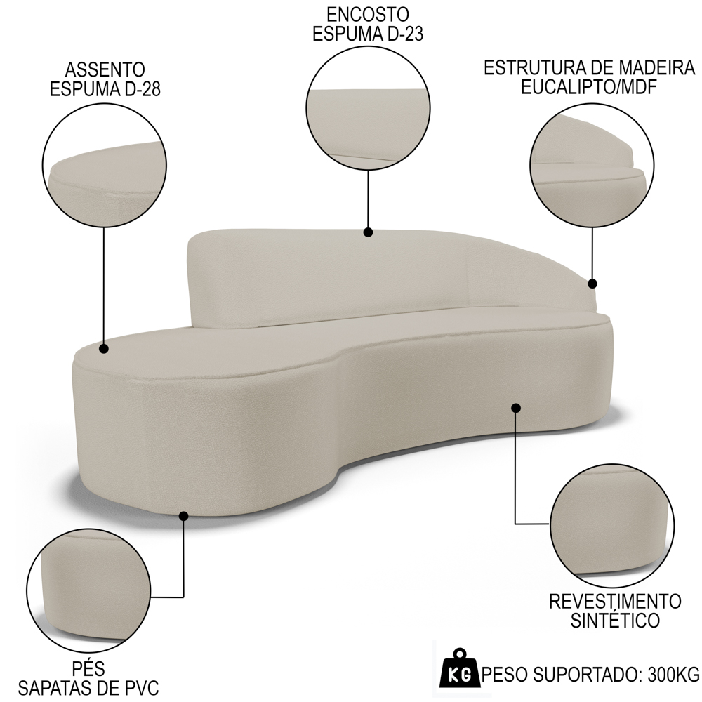 Sofá Living  3 Lugares 260cm Braço Direito Mozart D06 Sintético Bege - Mpozenato