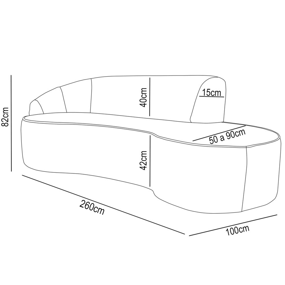 Sofá Living  3 Lugares 260cm Braço Esquerdo Mozart D06 Bouclê Bege - Mpozenato