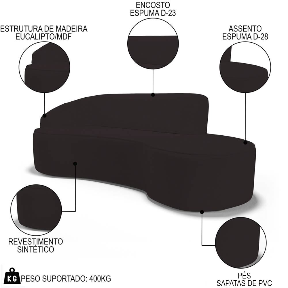 Sofá Living  4 Lugares 300cm Braço Esquerdo Mozart D06 Sintético Marrom - Mpozenato