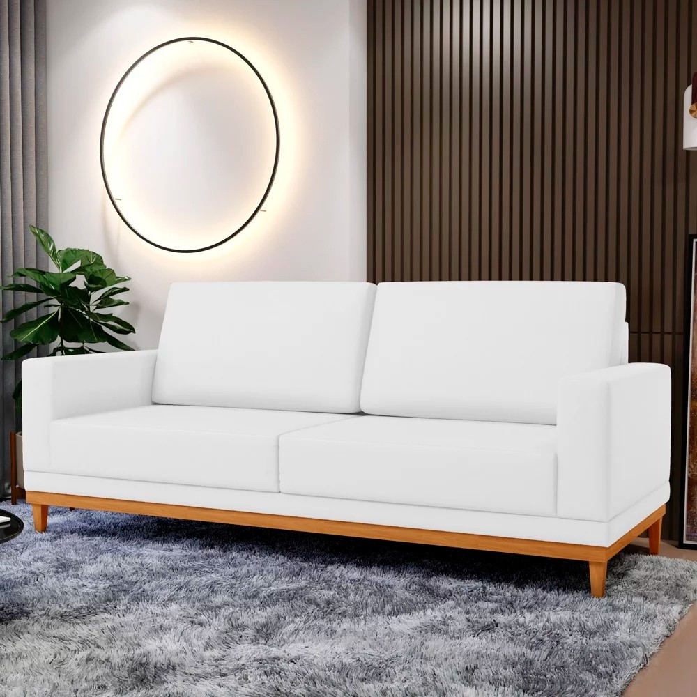 Sofá Living 180cm 3 Lugares Kayrós D05 Sintético Branco - Mpozenato